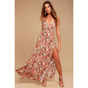 Lulus Everlasting Bliss Blush Floral Print Maxi Dress Pink - Size M